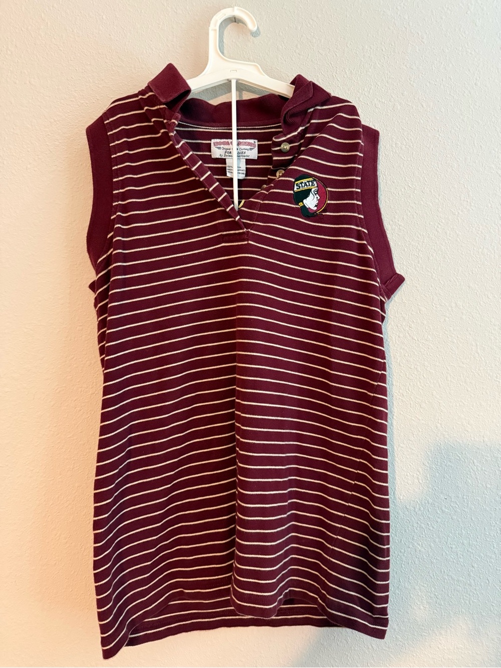 FSU Sleeveless Striped Polo Dress with Hood - Burgundy and Cream